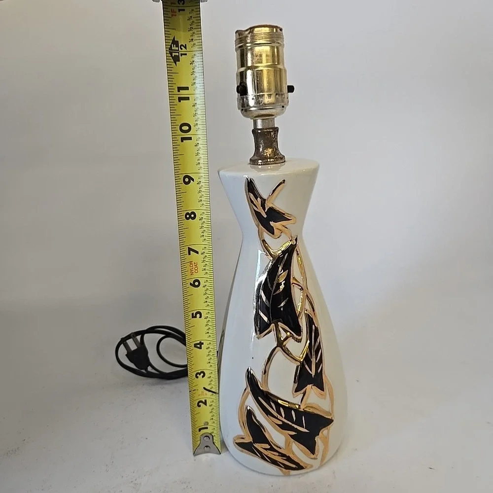 Vtg Mid Century Modern Black‎ & Gold Ivy Table Lamp